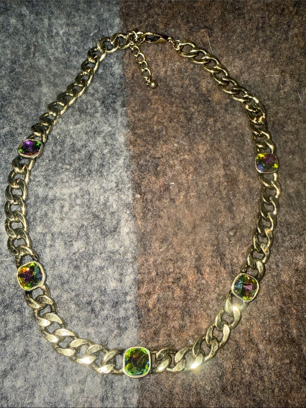 Gold-Tone Chain Necklace with Multicolor Crystal Accents